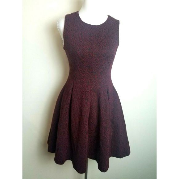 Paul Mark Floral Dress small Burgundy Fit & Flare - Picture 1 of 7